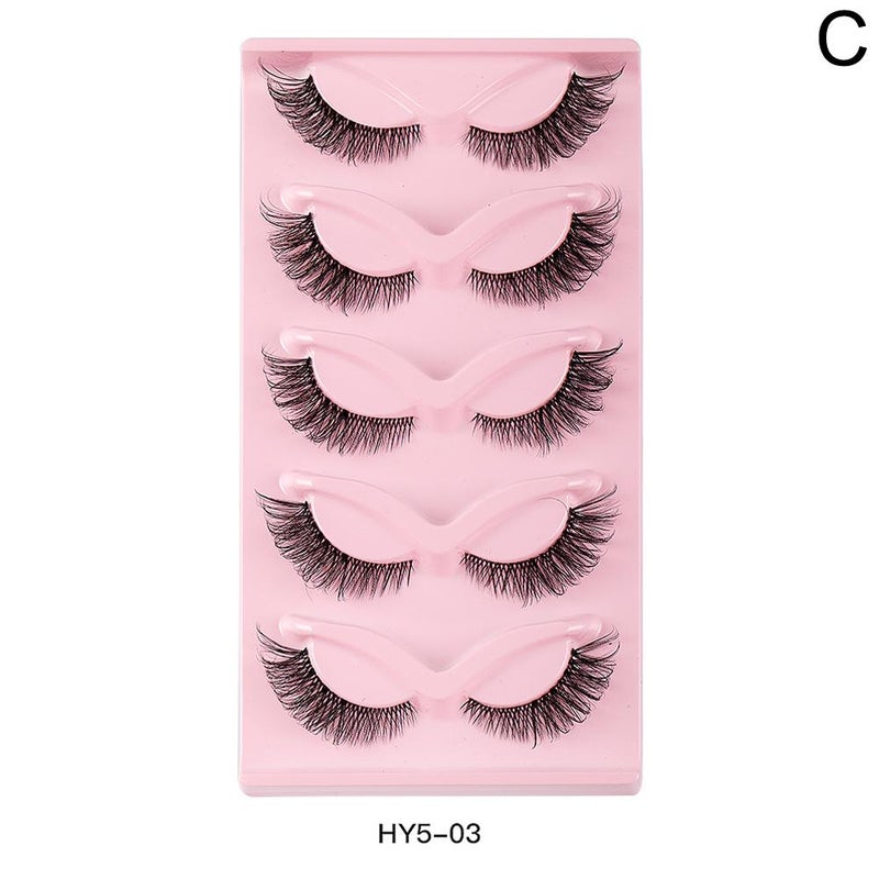 Bestselling 5-pack of slanted fox-shaped false eyelashes, natural and thick, simulated cat-eye eyelashes.